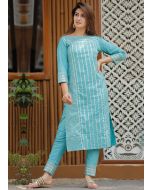 Readymade Turquoise Gota Patti Embellished Kurta Pant Set