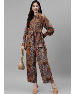 Brown Digital Printed Co-Ord Set In Rayon