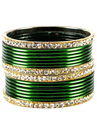 Shop Green And Golden Stone Studded Indian Bangles Online USA UK 