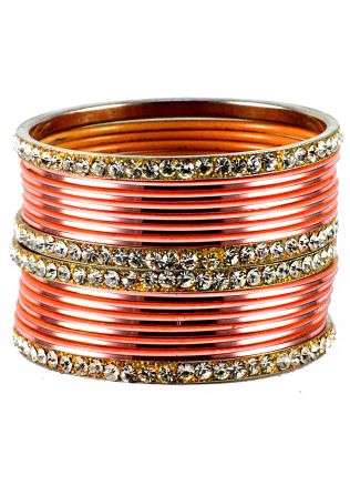 Stone Studded Peach and Golden Indian Fashion Bangles