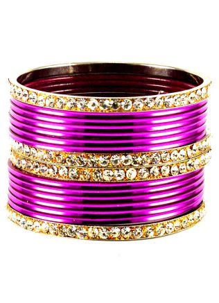 Stone Studded Pink and Golden Ladies Indian Bangles Set