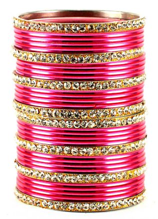 Stone Studded Pink And Golden Indian Traditional  Bangles USA Canada