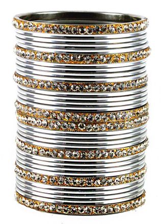 Buy Traditional Silver and Golden Stone Studded Indian Bangle Set Online Shopping