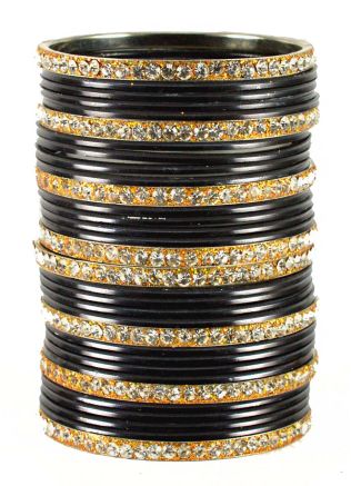 Stone Studded Black And Golden Indian Style Bangles USA UK