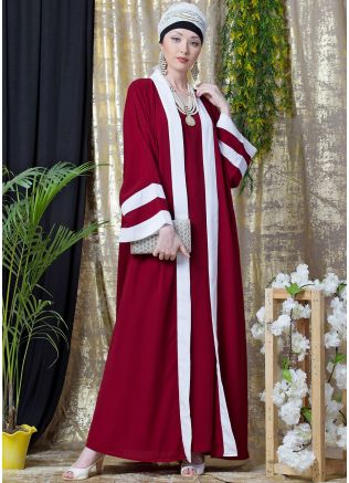 Readymade Maroon Bordered Crape Kaftan