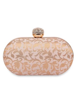 Peach Woven Brocade Clutch