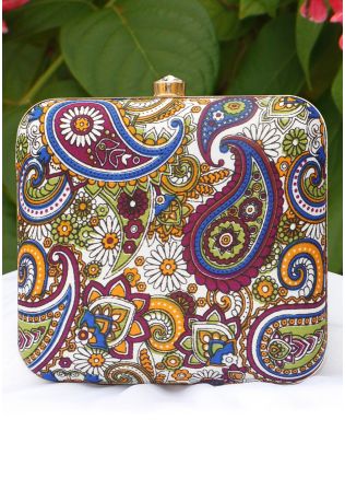 Printed Multicolor Art Silk Square Clutch