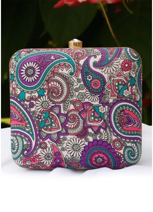 Multicolor Printed Square Box Clutch