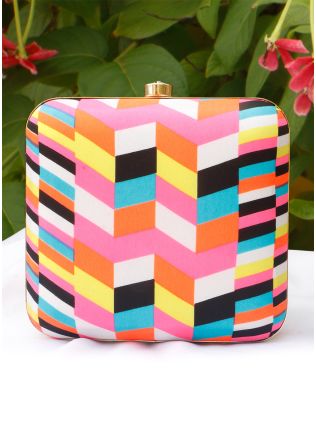 Geometric Printed Multicolor Square Clutch