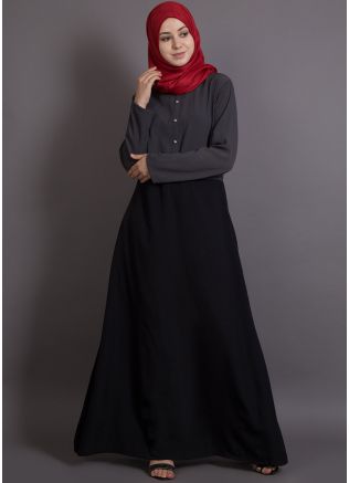 Readymade Black and Grey Crape Flared Abaya