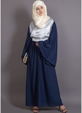 Readymade Blue and White Bell Sleeved Abaya