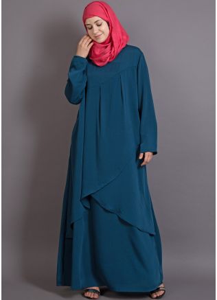 Blue Readymade Asymmetric Twin Layered Abaya