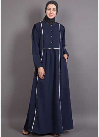 Readymade Navy Blue Crape Lace Abaya