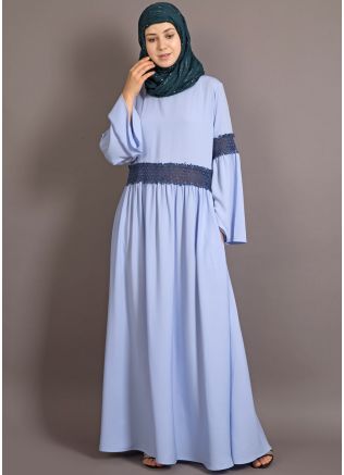 Blue Readymade Crochet Lace Crape Abaya