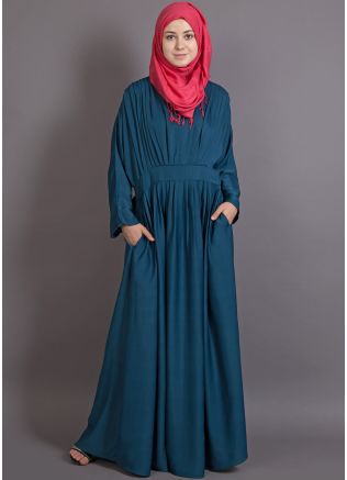 Blue Pleated Design Readymade Abaya