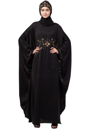 Black Readymade Embroidered Nida Kaftan