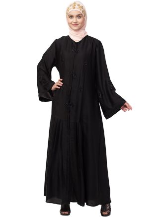 Black Embroidered Readymade Pleated Abaya