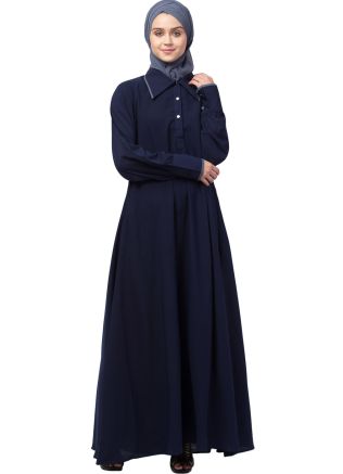 Readymade Blue Collared Abaya In Nida