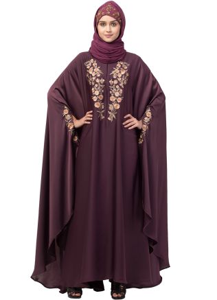 Purple Readymade Thread Embroidered Kaftan