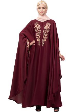 Maroon Readymade Thread Embroidered Kaftan