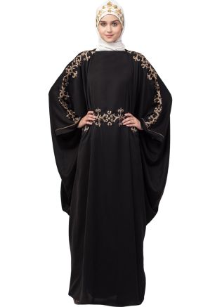 Black Readymade Resham Embroidered Nida Kaftan