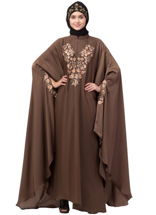 Light Brown Thread Embroidered Readymade Kaftan