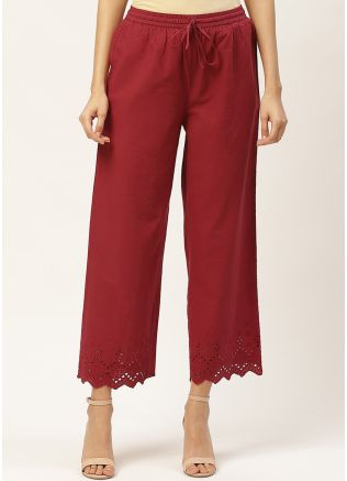 Maroon Readymade Schiffli Palazzo Pant