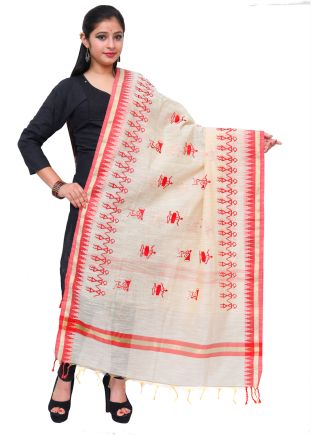 Off White Chanderi Embroidered Dupatta