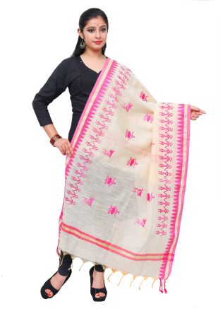 Chanderi Embroidered Dupatta In Off White