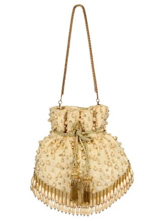 Golden Pearls Embroidered Velvet Potli Bags