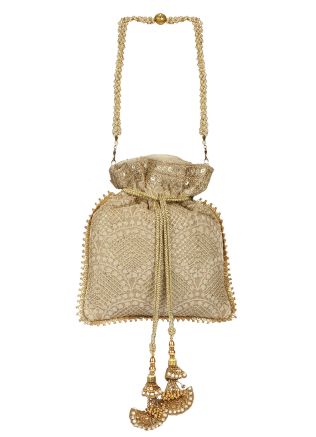 Beige Embroidered Polti Bag In Silk