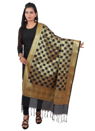Black Woven Art Silk Dupatta