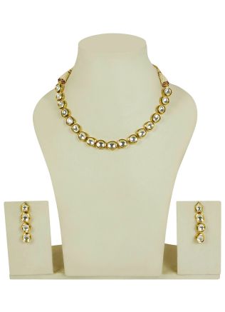 Indian Jewelry Sets: Buy Golden Stone Studded Kundan Necklace With Earrings