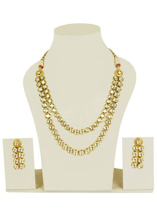 Layered Golden Kundan Necklace With Earrings