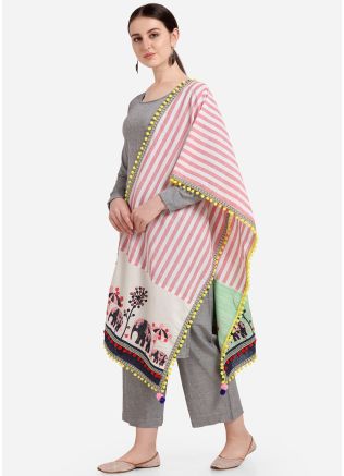 Multicolor Stripes Printed Cotton Dupatta