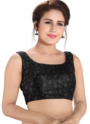 Black Readymade Embroidered Art Silk Blouse