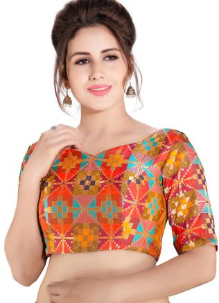 Buy Multicolor Readymade Woven Brocade Saree Blouse Online