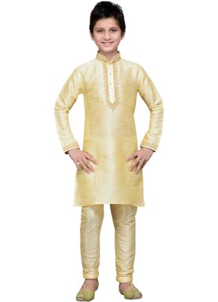 Readymade Gold Art Silk Kids Kurta Pajama