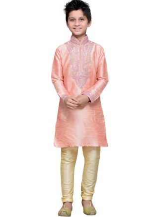 Readymade Pink Art Silk Kids Kurta Pajama