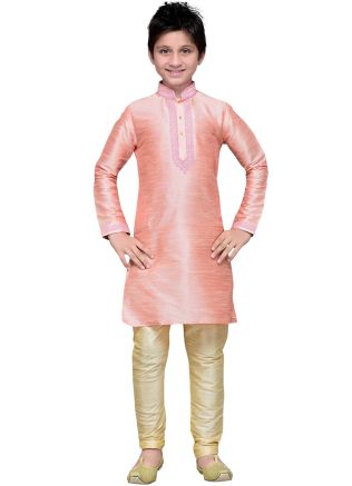 Readymade Pink Art Silk Kids Kurta Pajama