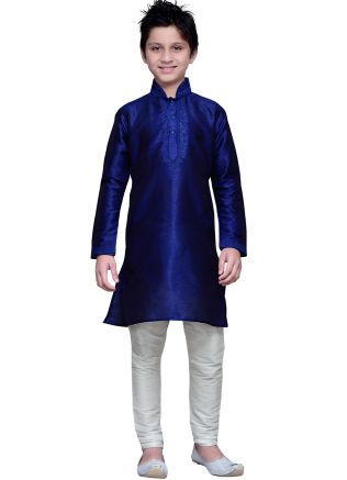 Readymade Blue Art Silk Kids Kurta Pajama