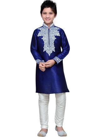 Readymade Blue Art Silk Kids Kurta Pajama