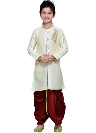 Readymade Cream Art Silk Kids Dhoti Kurta