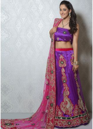 Purple Net Lehenga Choli With Dupatta