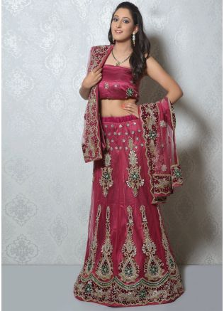 Maroon Net Lehenga Choli With Dupatta