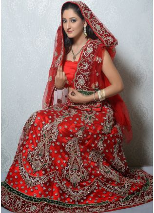 Red Net Lehenga Choli With Dupatta