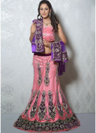 Pink Net Lehenga Choli With Dupatta