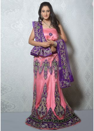 Pink Net Lehenga Choli With Dupatta