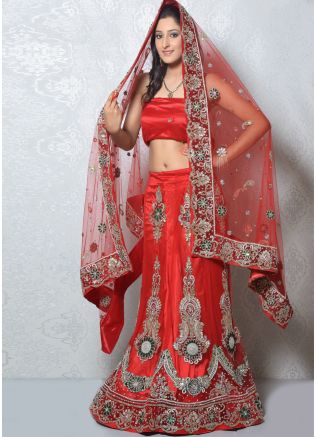 Red Net Lehenga Choli With Dupatta