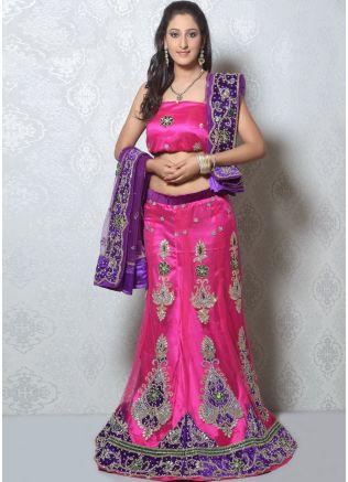 Pink Net Lehenga Choli With Dupatta